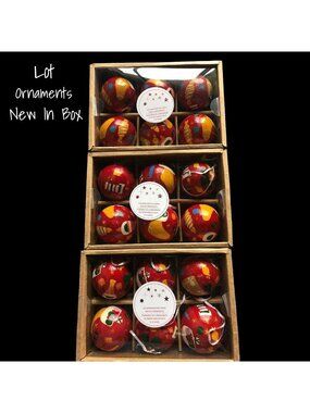 Paper Mache Ornament Round Balls Handcrafted Christmas Holiday Lot 18 New in Box